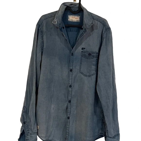 Ed Hardy Y2K  denim washed long sleeve Top Sz L - Picture 1 of 11